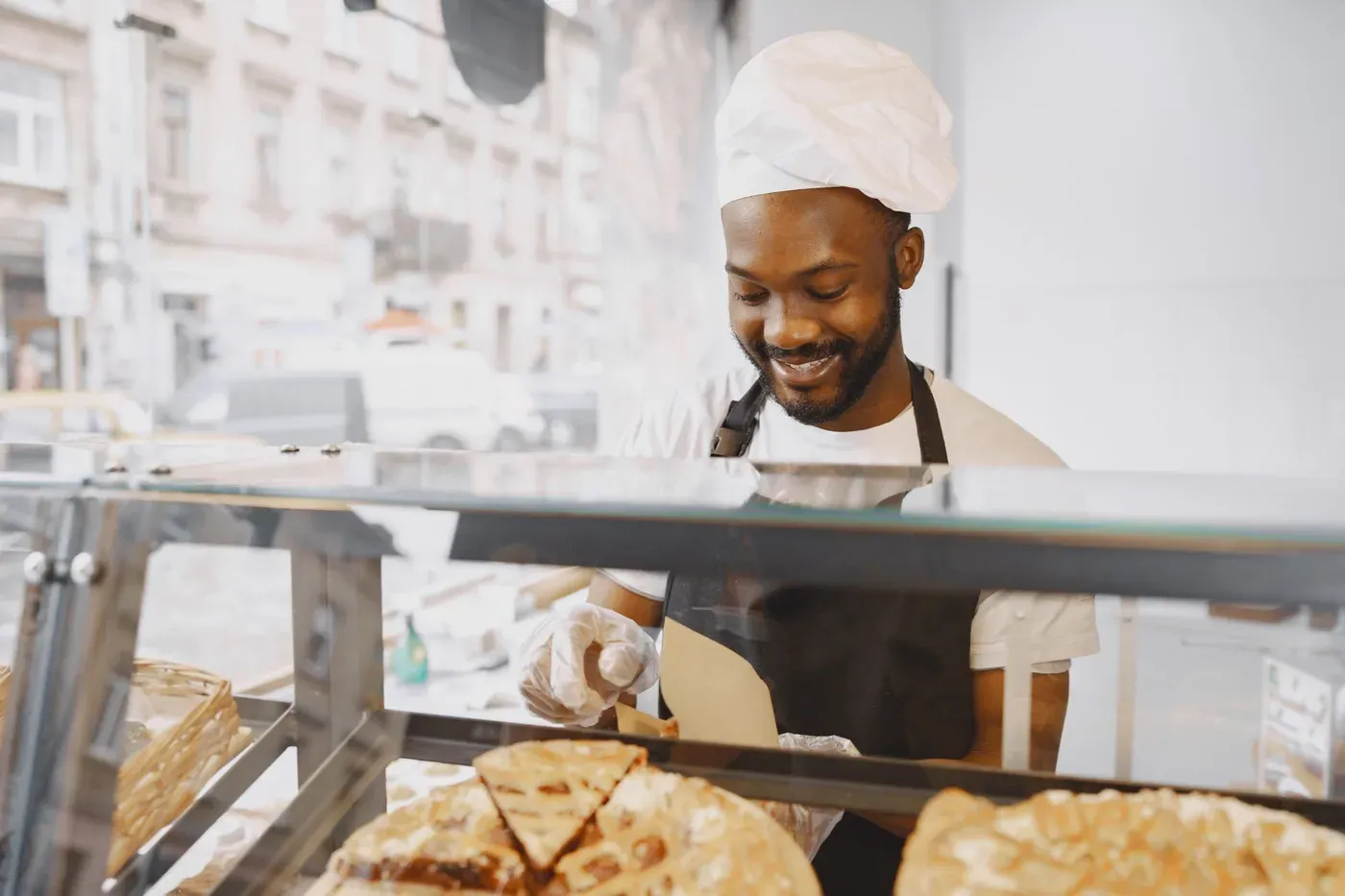 Cakes in a bakery counter