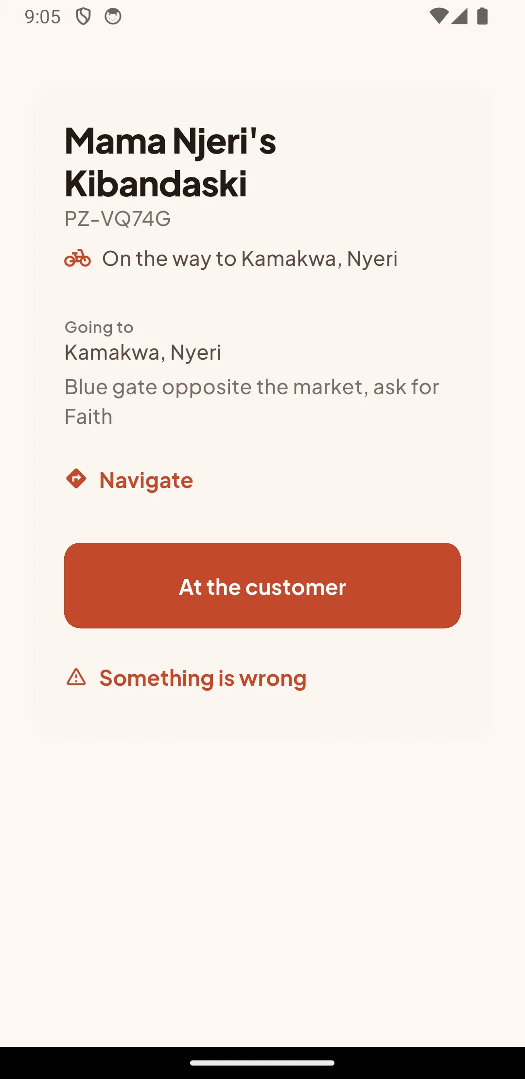 Pezta rider app: on the way to Kamakwa with the customer's gate note